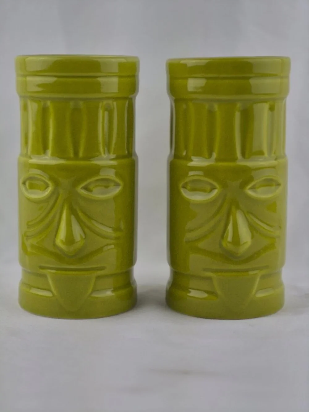 Vintage Crate & Barrel Lime Green Tiki Tall Hurricane Glasses Set of 2